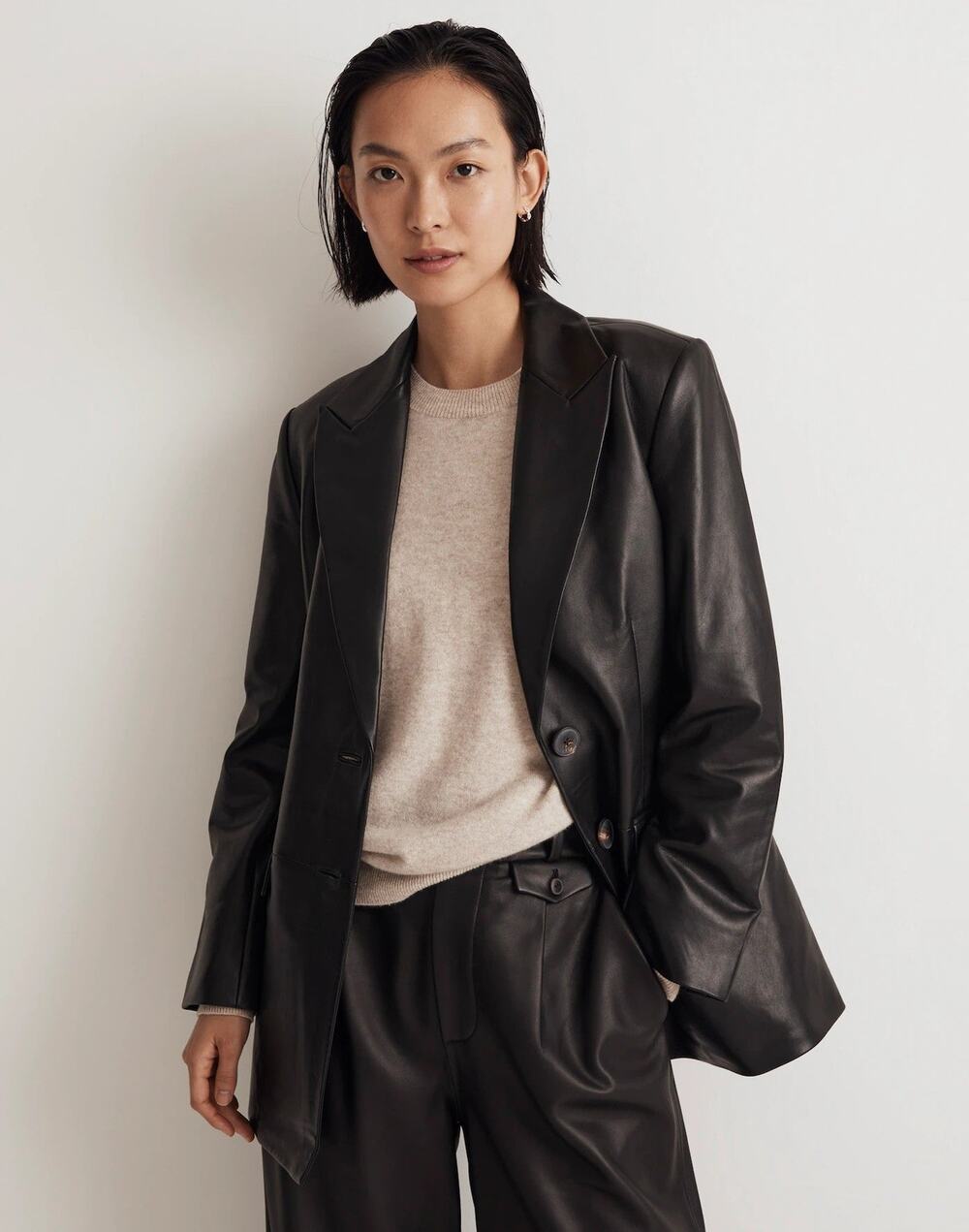 Madewell The Bedford Oversized Blazer In Leather - 2 True Black
